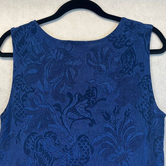 CHICO'S TRAVELERS Top Women's Size 2 Large Royal Blue Floral Jacquard Sleeveless - Picture 8 of 11